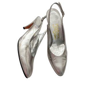 Salvatore Ferragamo Silver Leather Heels Pumps